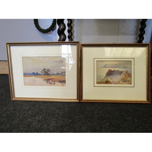 1444 - Three watercolours of coastal and river scenes, including possibly Broads scene with Church to backg... 