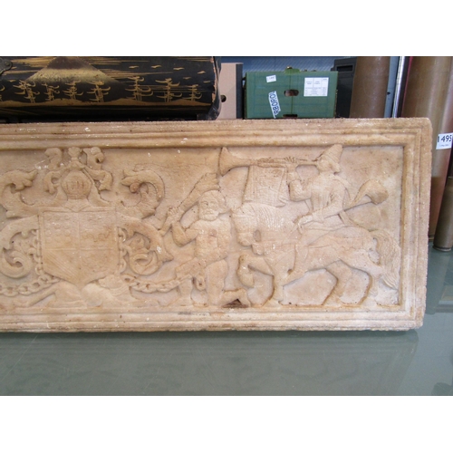 1494 - A carved marble heraldic and armorial frieze panel reputedly from a Manor House in Cambridge, 19cm t... 