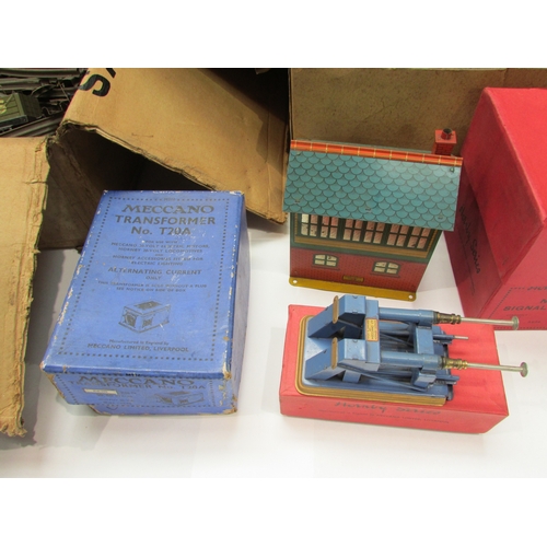 7407 - Collection of pre-war and later Hornby 0 gauge tinplate railway model items to include boxed No.2 Hy... 