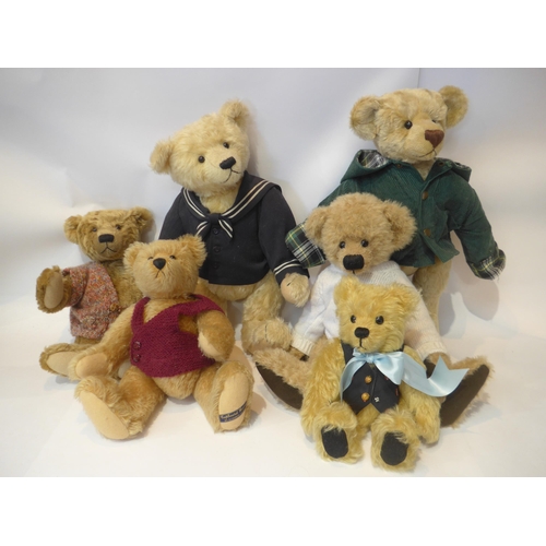 7094 - Group of artist designed jointed mohair teddy bears in outfits, including Whittle-Le-Woods, Sue Quin... 