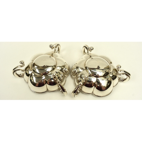 8004 - A pair of Horace Woodward & Co Ltd silver lobed bowls with s-scroll feet, Birmingham 1910, 5.5cm tal... 