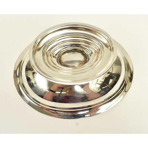 8036 - A Frank Cobb & Co Ltd silver oval pedestal dish with floral border, Sheffield 1982, 5.3cm tall x 15.... 