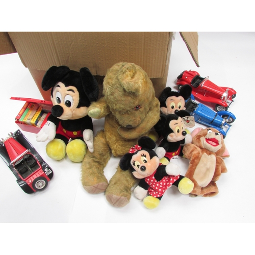 7046 - Collection of mixed toys to include Disney soft toys such as Mickey Mouse, and a quantity of diecast... 
