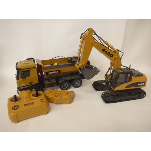 7149 - Two remote controlled vehicles to include a Hulna truck and a deAO Excavator, both with remotes