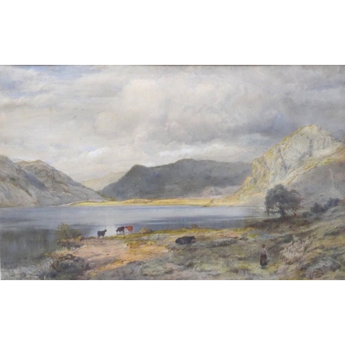 9005 - RICHARD PETER RICHARDS (1840-1877) A large framed and glazed watercolour, Lakeland scene with cattle... 