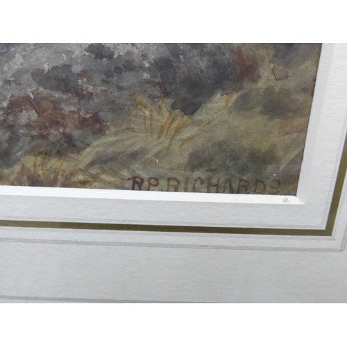 9005 - RICHARD PETER RICHARDS (1840-1877) A large framed and glazed watercolour, Lakeland scene with cattle... 