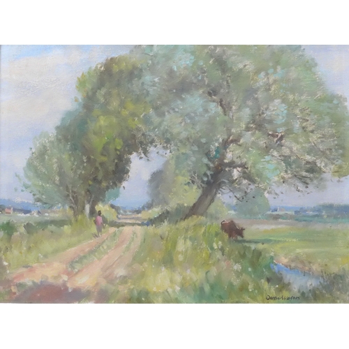 9009 - OWEN WATERS (1916-2004) A framed oil on board titled 'Summer Landscape, Norfolk'. Signed bottom righ... 