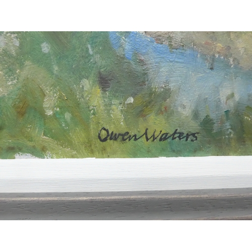 9009 - OWEN WATERS (1916-2004) A framed oil on board titled 'Summer Landscape, Norfolk'. Signed bottom righ... 