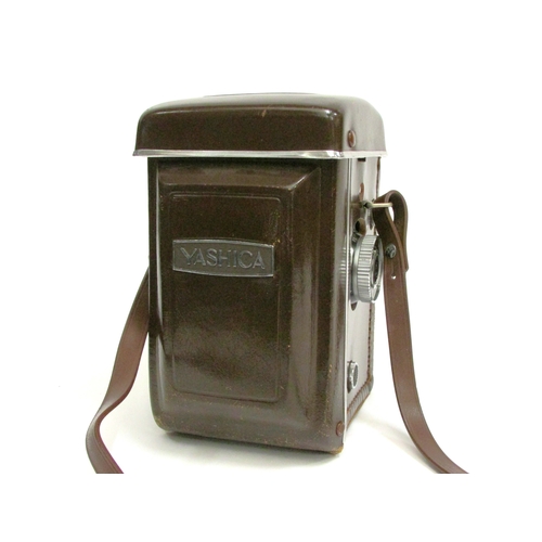 7017 - Yashica-Mat EM TLR camera, with Yashinon f/3.2 80mm and Yashinon f/3.5 80mm twin lenses, in leather ... 