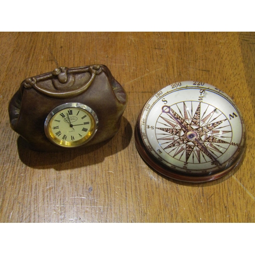 4024 - A metal letter rack with Labrador design, compass glass paperweight, novelty clock and coat hook (4)