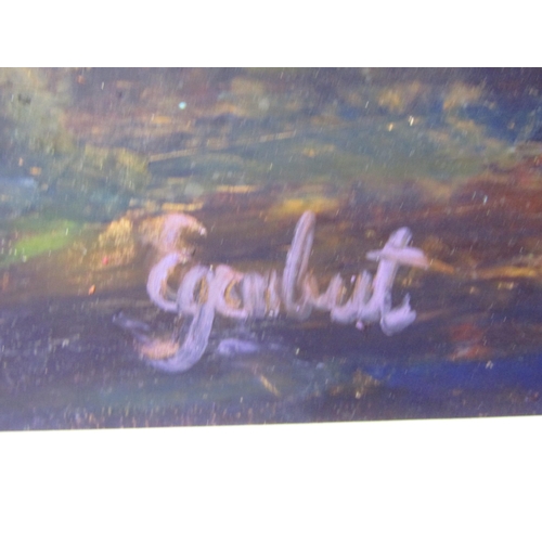 4031 - An oil pastel, herd of cattle near water's edge, indistinctly signed, framed and glazed, 35cm x 45cm... 