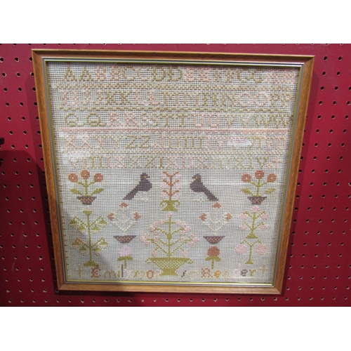 4046 - Two early 20th Century samplers by 'Emily Reader', both framed and glazed, 35cm x 28cm and 31cm x 31... 