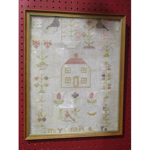 4046 - Two early 20th Century samplers by 'Emily Reader', both framed and glazed, 35cm x 28cm and 31cm x 31... 