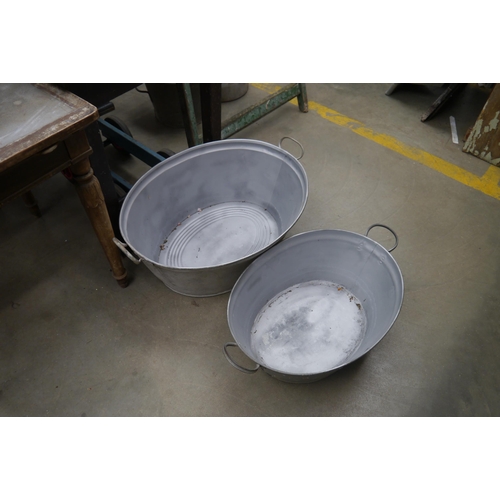 2026 - Two galvanised twin handled tubs