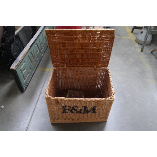 2034 - A Fortnum and Mason wicker basket and smaller basket with wire lid