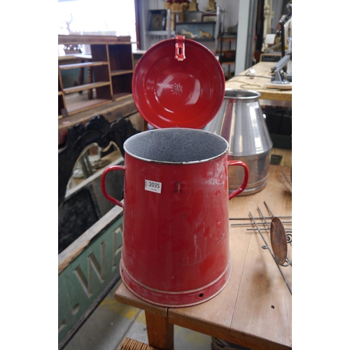 2035 - A red enamel food storage pot
