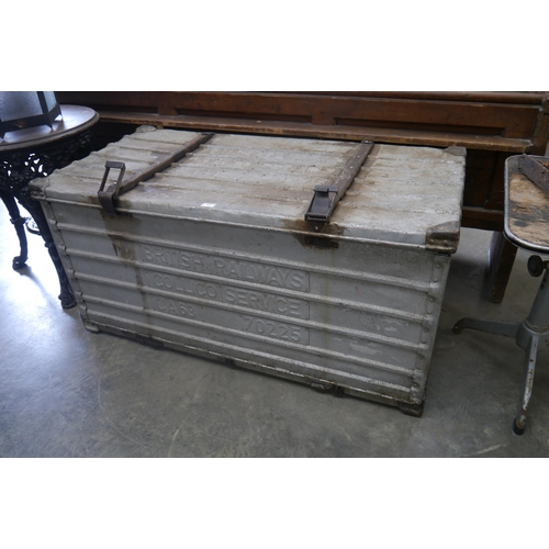 2017 - A British Railways aluminium storage box which folds flat 130 x 68 x 60cm tall