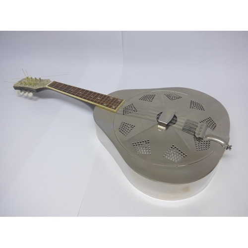 6055 - An Ashbury 8-string resonator mandolin with nickel plated brass body, 71cm length, cased