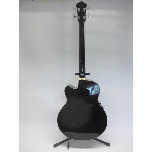 6011 - An Ibanez electro acoustic bass guitar model AEB7E-BK-2Y-01, serial no.GZ098E079442, fitted with Lac... 