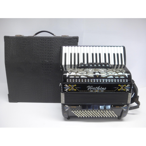 6145 - A Vignoni Watkins Partner Super M 96 bass piano accordion with inlaid and jewelled decoration, house... 