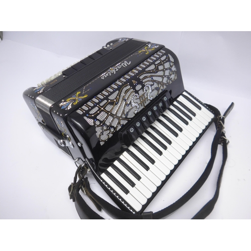 6145 - A Vignoni Watkins Partner Super M 96 bass piano accordion with inlaid and jewelled decoration, house... 
