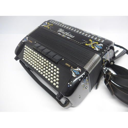 6145 - A Vignoni Watkins Partner Super M 96 bass piano accordion with inlaid and jewelled decoration, house... 