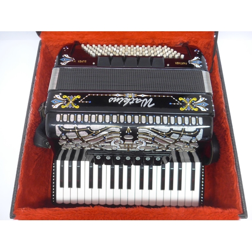 6145 - A Vignoni Watkins Partner Super M 96 bass piano accordion with inlaid and jewelled decoration, house... 