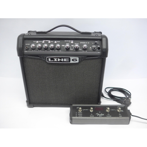 6072 - A Line 6 Spider IV 15w guitar amplifier and a Fender MGT4 footswitch (2)