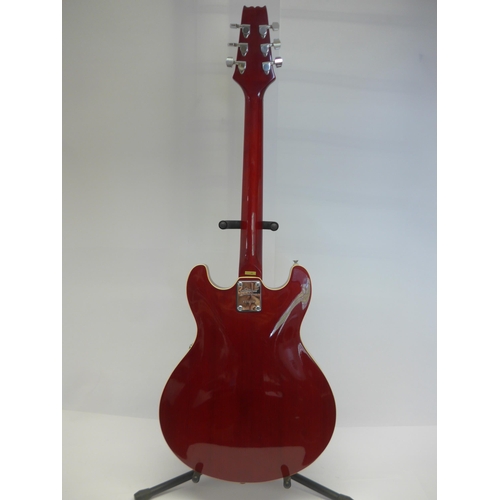 6021 - An Aria Pro II hollow body electric guitar in cherry red finish, c.1988, serial no.8032594, with Kin... 