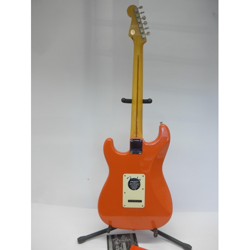 6018 - A 1996 Fender Hank Marvin Stratocaster electric guitar in Fiesta red finish, made in Japan (MIJ), 