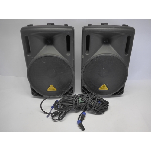 6103 - A pair of Behringer B212XL 800-watt PA speakers with Nordell speakon cables