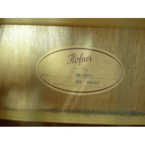 6047 - A Hofner HA-GC07 electro-acoustic guitar, spruce top, rosewood body, serial no. JO5-100107, with Fen... 