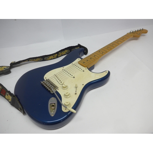 6017 - A 2007 Fender Standard Stratocaster in metallic blue finish, maple fretboard, made in Mexico (MIM), ... 
