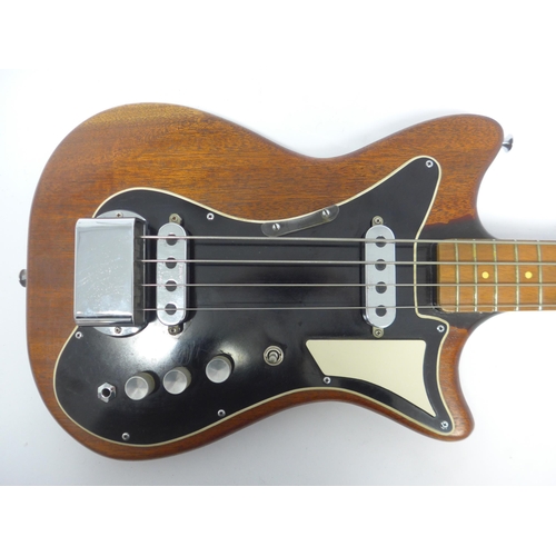 6035 - An early 1960s Burns Sonic electric bass guitar in natural mahogany finish, fitted with two Burns Tr... 