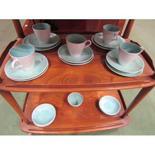 4005 - A collection of Poole Pottery twin tone ceramics, turquoise ground including platter, plates, bowls,... 