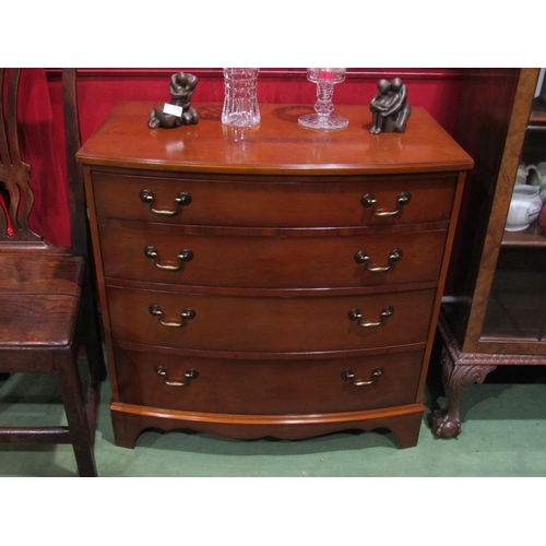 4026 - A Georgian style yew bow front chest of four drawers on bracket feet, 77cm tall x 80cm wide x 48cm d... 
