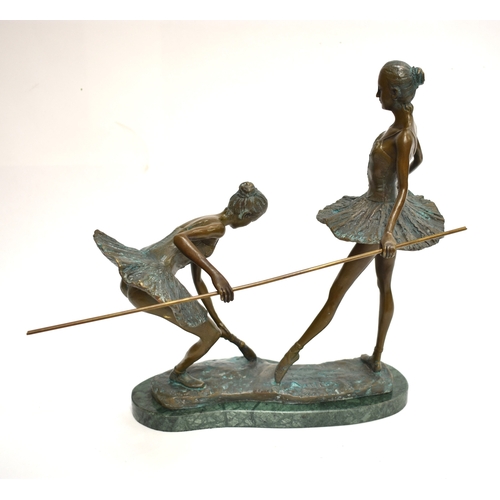 4029 - A pair of contemporary verdigris bronze ballerinas, 32cm tall x 35cm long