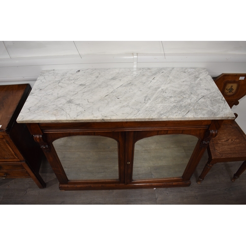 4043 - A 19th Century rosewood marble top chiffonier with mirrored doors, 91cm tall x 115cm wide x 49.5cm d... 
