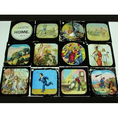 7030 - A large quantity of mixed glass magic lantern slides to include engravings / book plates, Asian scen... 