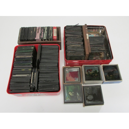 7030 - A large quantity of mixed glass magic lantern slides to include engravings / book plates, Asian scen... 