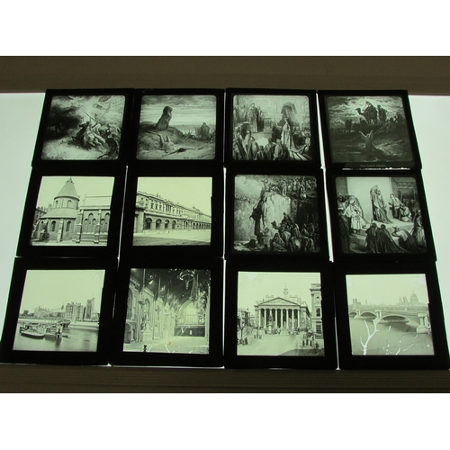 7030 - A large quantity of mixed glass magic lantern slides to include engravings / book plates, Asian scen... 