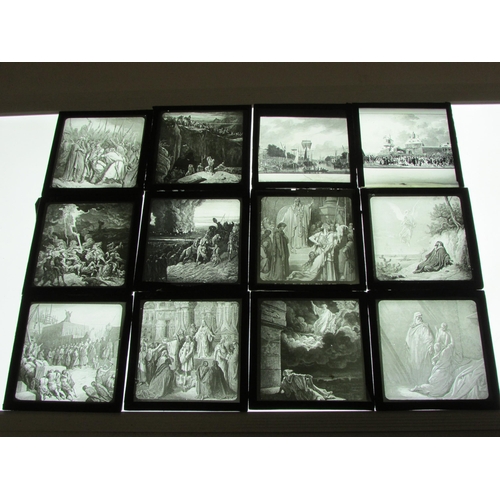 7030 - A large quantity of mixed glass magic lantern slides to include engravings / book plates, Asian scen... 