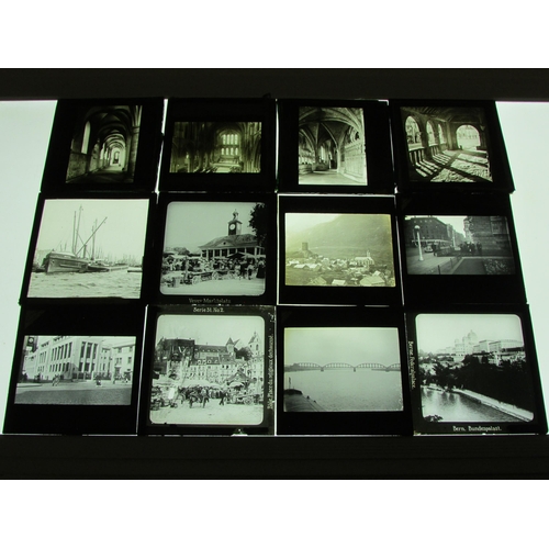 7030 - A large quantity of mixed glass magic lantern slides to include engravings / book plates, Asian scen... 
