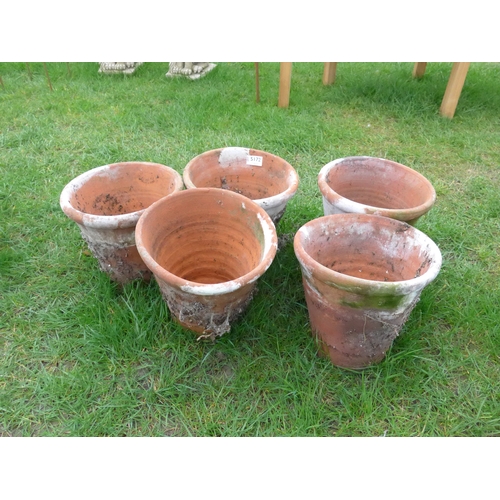 8038 - Five terracotta pots, 24cm diameter