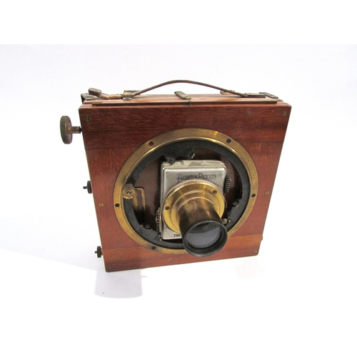 7005 - A mahogany and brass half-plate field camera with Thornton-Pickard Time & Instantaneous shutter, unn... 