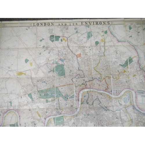 9010 - James Wyld: 'London and Its Environs', engraved hand coloured folding map, c.1850, dissected and bac... 