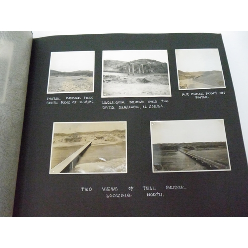9042 - (Korean War, Royal Engineers.) A 1950's Crocodile skin photograph album containing approx. 220 snaps... 