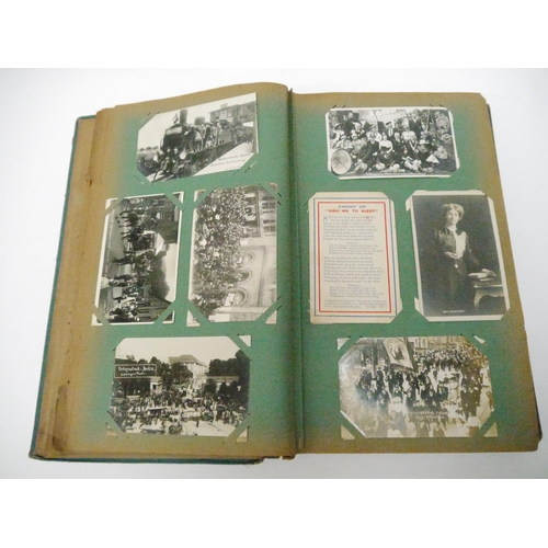 9102 - A large early 20th Century postcard album containing a good quantity (approx. 254) of interesting po... 