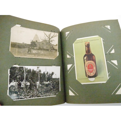 9105 - A postcard album containing approximately 125 hop picking related postcards, mainly pre-1920, includ... 
