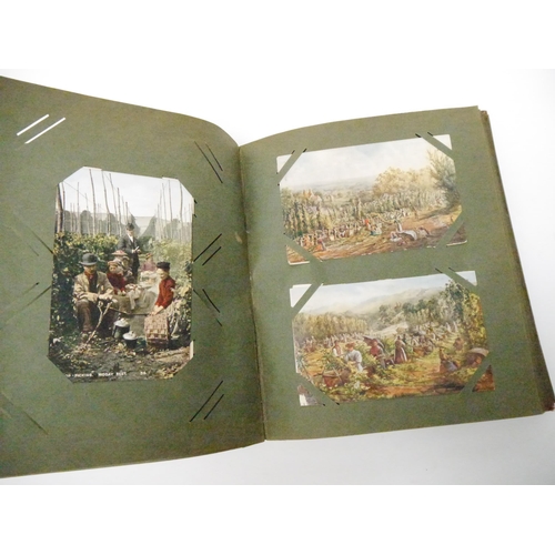 9105 - A postcard album containing approximately 125 hop picking related postcards, mainly pre-1920, includ... 
